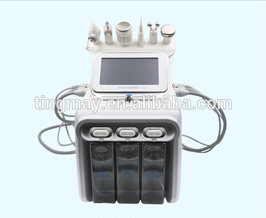 6 in 1 H2O2 hydro dermabrasion facial cleansing machine with skin scrubber, oxygen spray, rf bio lifting, aqua peel, cold hammer